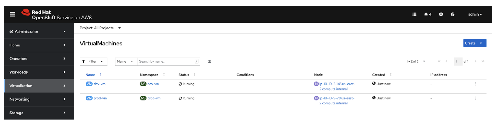 View of the two VM’s deployed